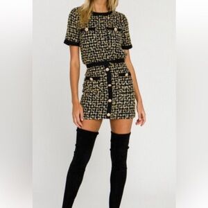 Endless Rose Metallic Black Gold Tweed Two Piece Set S